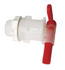 Пластиковый кран для емкости с гайкой и прокладкой (красный вентиль)